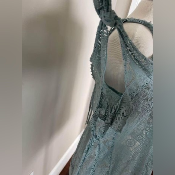 Free People Sage Green/blue Knit Off Shoulder Top - Picture 5 of 5